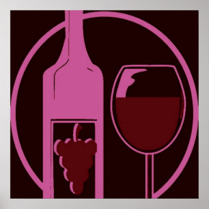 Red Vin Flaska och glas Poster