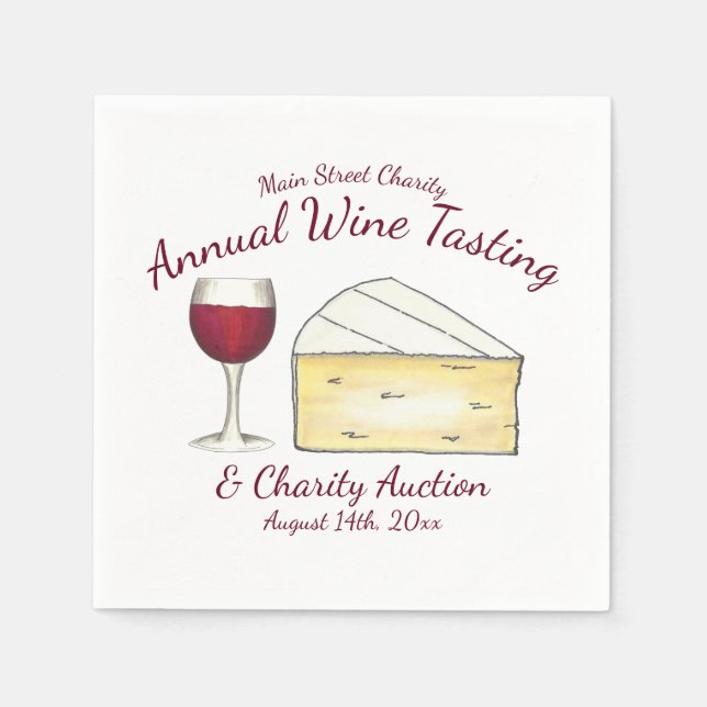 Red Vin Glass Brie Cheese Taste Charity Event Pappersservett (Framsidan)