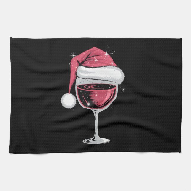 Red Vin Glass-jultomten Julafton Kökshandduk (Horisontell)