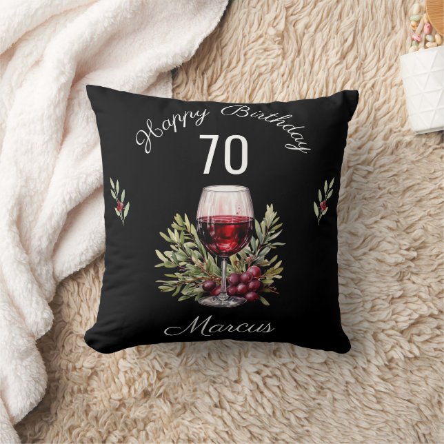 Red Vin Glass Olive Watercolor Birthday Kudde (Filt)