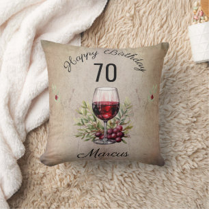 Red Vin Glass Olive Watercolor Birthday Kudde