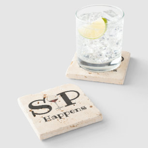 Red Vin Glass, "Sip Happens" roligt Stenunderlägg