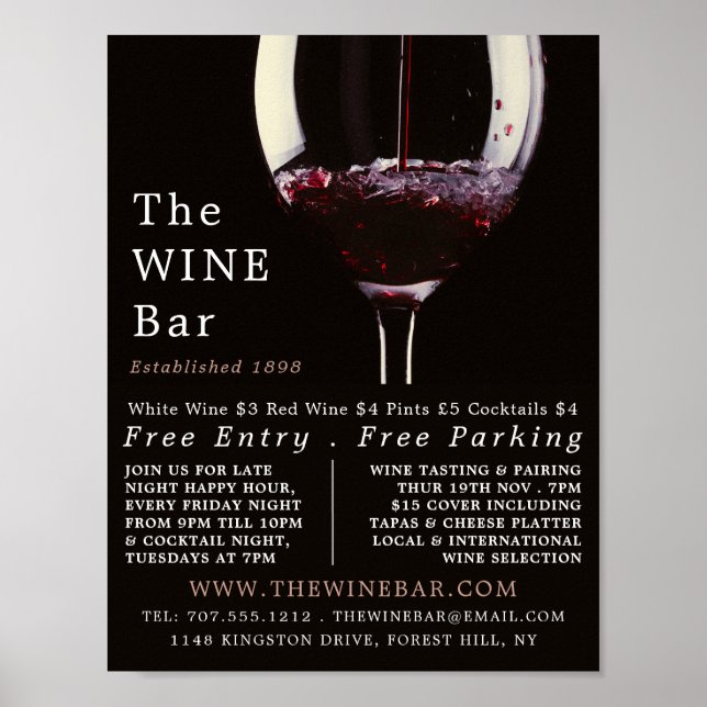 Red Vin Glass, Vin Pub/Winery Advertising Poster (Framsidan)