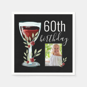 Red Vin Glass Watercolor Photo 60 Birthday Pappersservett
