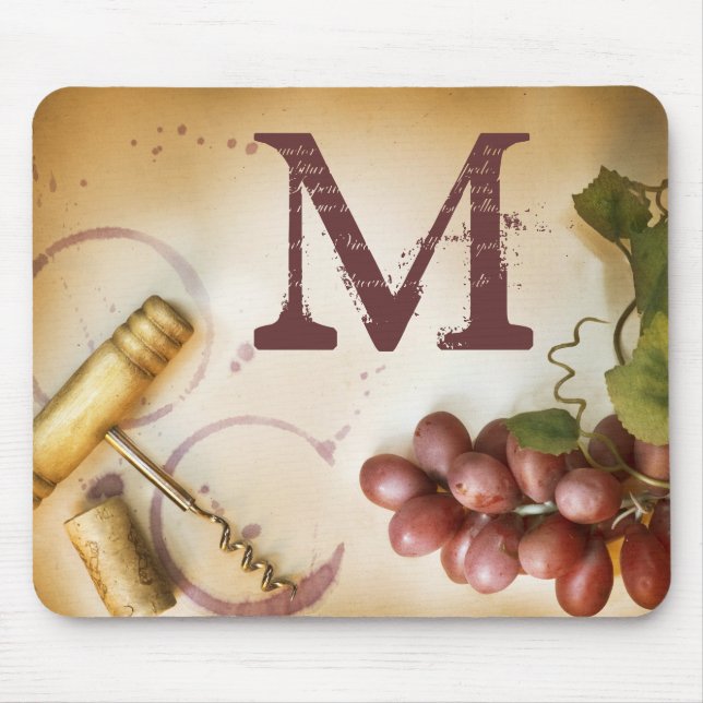 Red Vin Grapes Kork Monogram (första muspekaren) Musmatta (Framsidan)