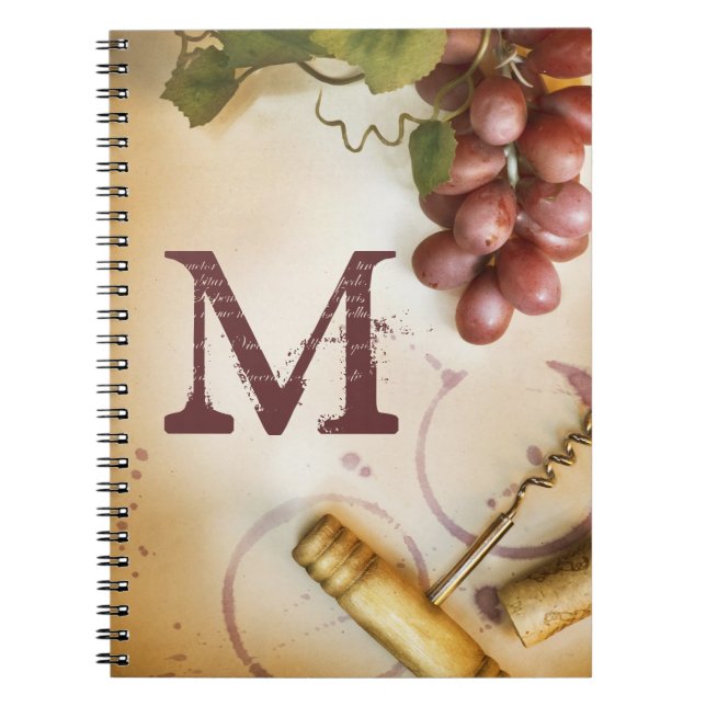 Red Vin Grapes Kork Monogram Initial Note Bok Anteckningsbok (Framsidan)