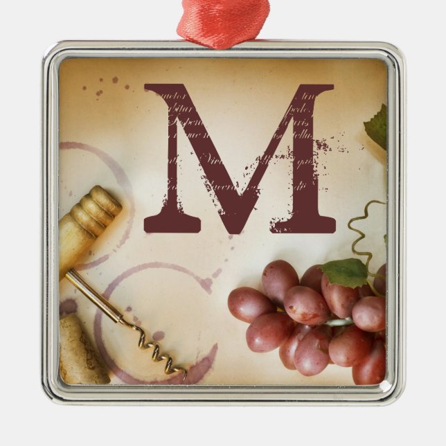 Red Vin Grapes Kork Monogram Initial Ornament (Framsidan)