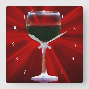 Red Vin i Glass Fyrkantig Klocka