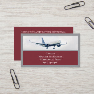 Red Vin Kommersiella flygplanskapten Pilot Visitkort