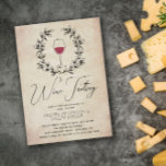 Red Vin Laurel Wandeandan Vintage Vin Tasting Part Inbjudningar<br><div class="desc">Inbjudan till smaksmakpartiet i vin tryckt med en faux-åldras utseendet med en handritad illustration av ett glas rött omgivet av en lagerkrans.</div>