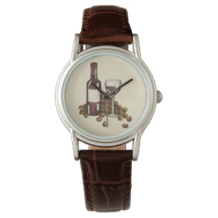 Red Vin Merlot Tasting Glass Flaska Graps Watch Armbandsur