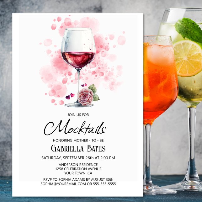 Red Vin Mocktails Baby Shower Inbjudningar (Skapare uppladdad)