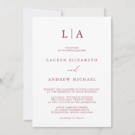 Red Vin Monogram Simple Minimalist Bröllop Invita Inbjudningar