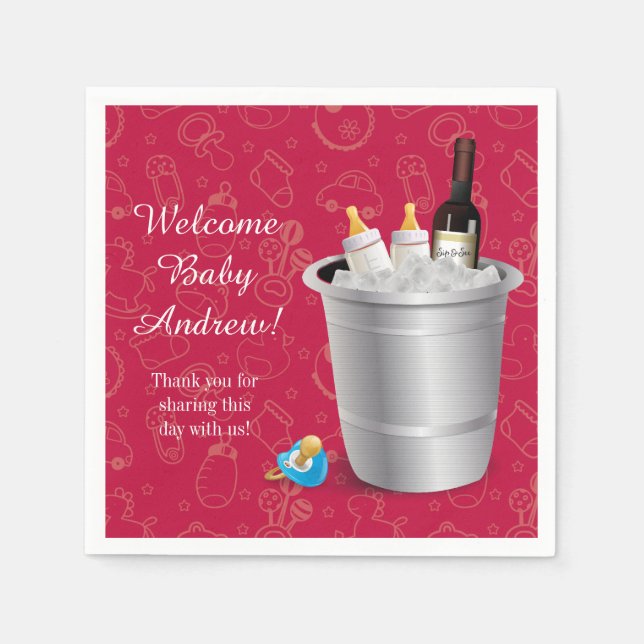 Red Vin och Baby Flaskor Sip and See Pappersservett (Framsidan)