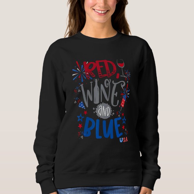 Red Vin och Blue 4:e juli Vin Red Blue Vin Gla T Shirt (Framsida)