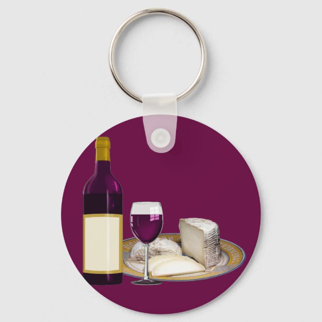 RED VIN OCH CHEESE, CHEESE ÄLSKARE GIFT NYCKELRING (Framsida)