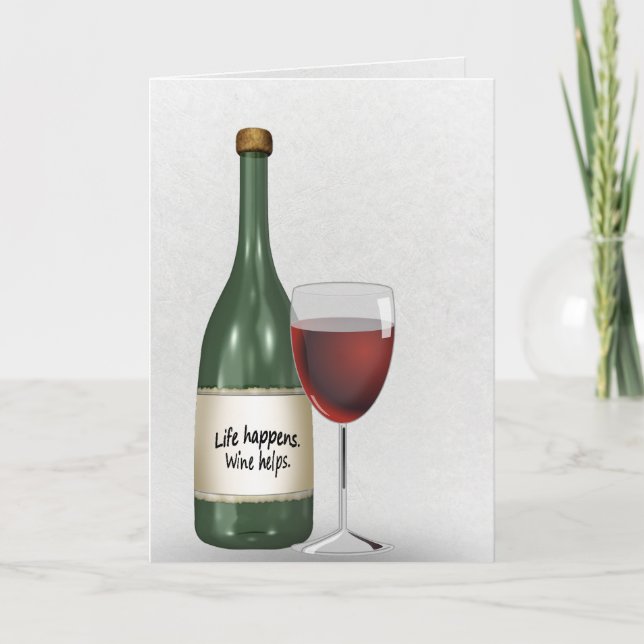 Red vin och flaska födelsedagskort kort (Framsida)
