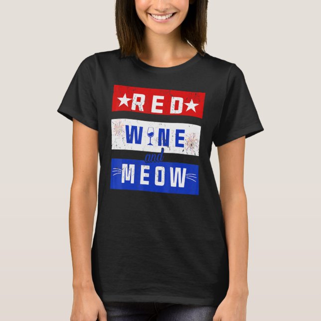Red Vin och Meow Drinking 4:e juli Pride Ameri T Shirt (Framsida)