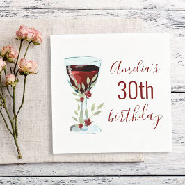 Red Vin Ro Watercolor 30års födelsedag Pappersservett