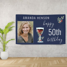 Red Vin Ro Watercolor Blue Photo 50 Birthday