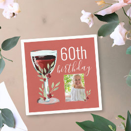 Red Vin Ro Watercolor Photo 60 Birthday Pappersservett