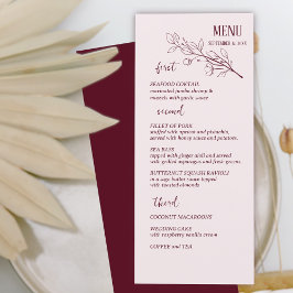 Red Vin Simple Boho Blommigt Bröllop Menu Meny