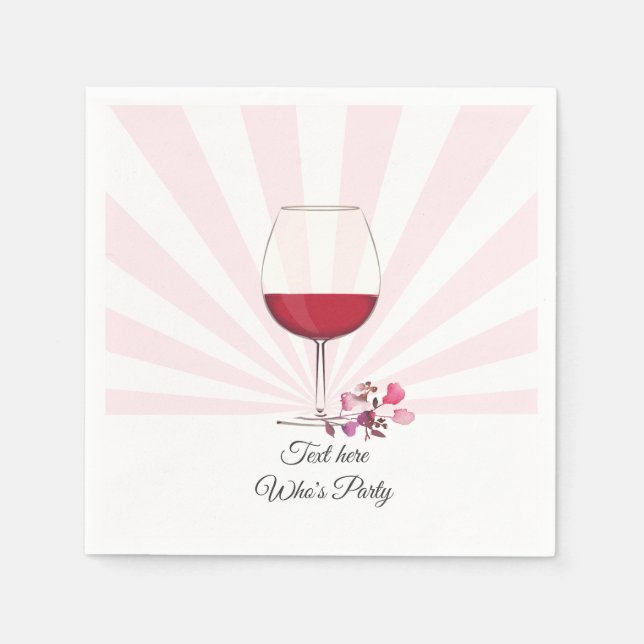 Red vin, vuxen födelsedag, bröllop, blommigt pappersservett (Framsidan)