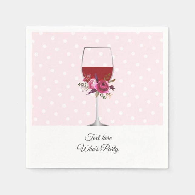 Red vin, vuxen födelsedag, bröllop, blommigt pappersservett (Framsidan)