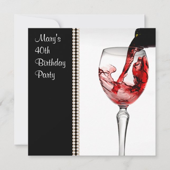 Red Vin Womans 40:e födelsedagen Party Inbjudningar (Framsida)