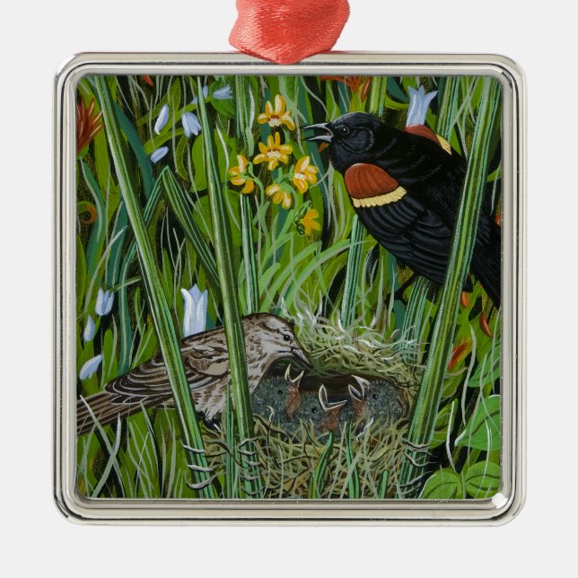 Red Vinge Blackbird Julgransprydnad Metall (Framsidan)