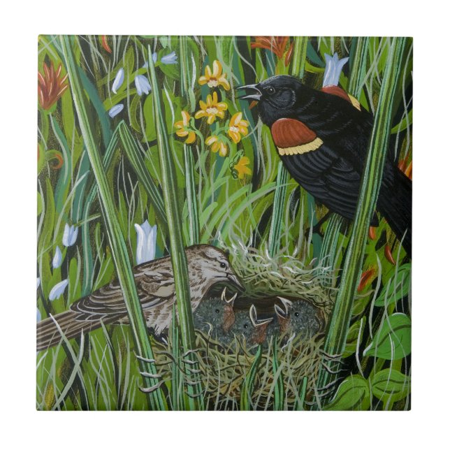 Red Vinge Blackbird Kakelplatta (Framsidan)