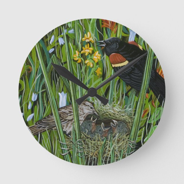 Red Vinge Blackbird Rund Klocka (Framsida)