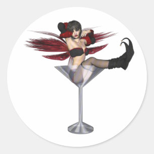 Red Vinge Fairy Girl in Martini Glass Runt Klistermärke