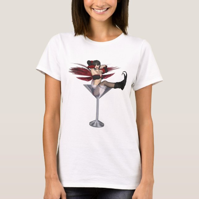 Red Vinge Fairy Girl in Martini Glass Tee Shirt (Framsida)