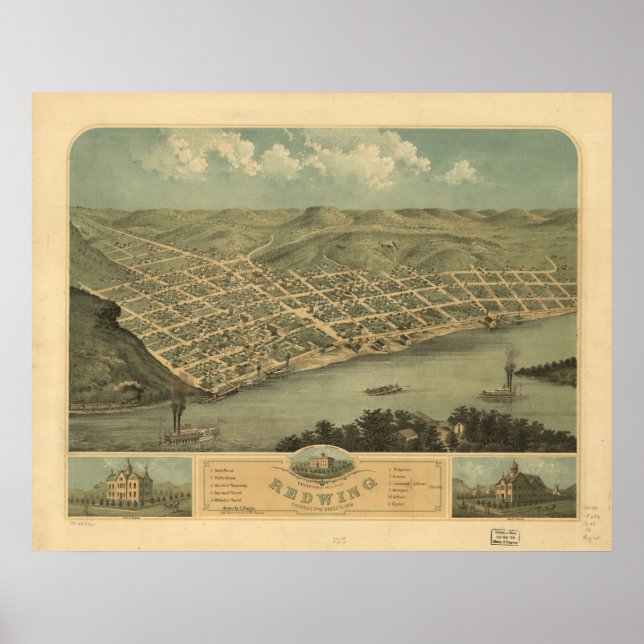 Red Vinge Minnesota 1868 Antique Panoramic Karta Poster (Framsidan)
