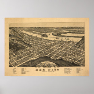 Red Vinge Minnesota 1880 Antique Panoramic Karta Poster