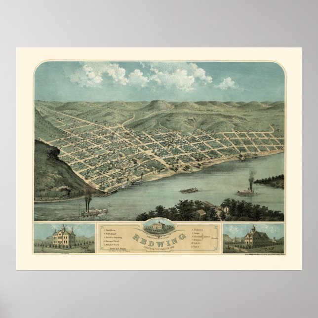 Red Vinge, MN Panoramic Karta - 1868 Poster (Framsidan)