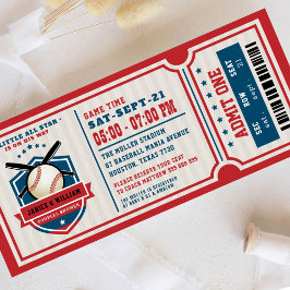 Red Vintage Baseball Biljett Par Baby Shower Inbjudningar