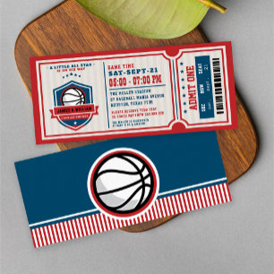 Red Vintage Basketball Biljett Par Baby Shower Inbjudningar