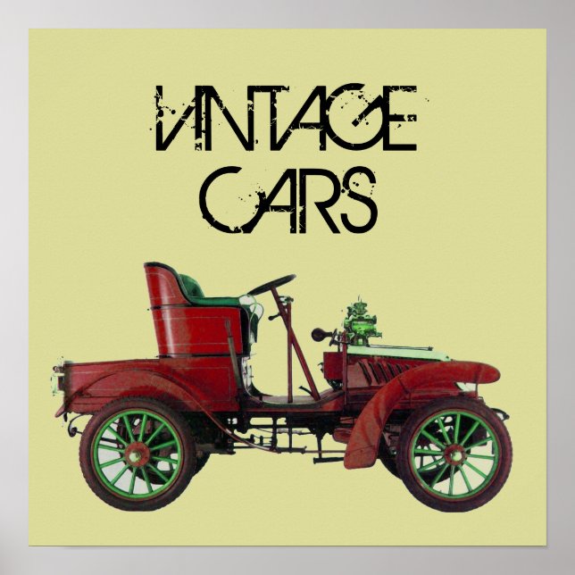 RED VINTAGE BIL /CLASSIC AUTO AUTOMOTIVE Cream Poster (Framsidan)