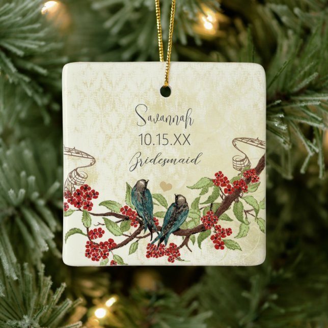Red Vintage Bird Bridesmaid Ornaments Julgransprydnad Keramik (Träd)