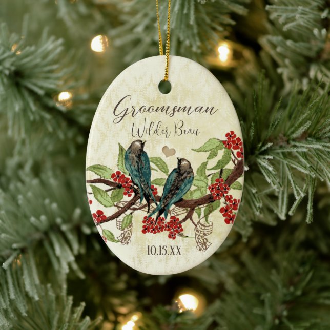 Red Vintage Bird Groomsman Ornaments Julgransprydnad Keramik (Träd)