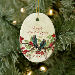 Red Vintage Bird Maid of honor Ornaments Julgransprydnad Keramik