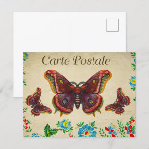 Red Vintage Butterflies Vykort