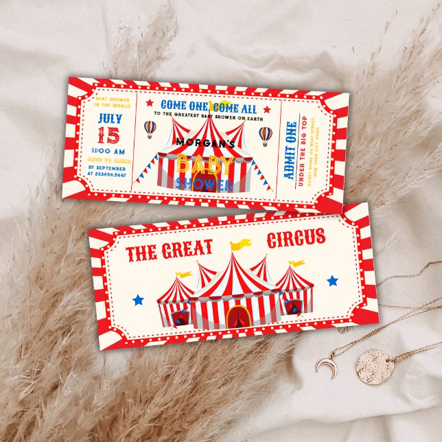Red Vintage Circus Ticket Carnival Baby shower Inbjudningar (Red Vintage Circus Ticket Carnival Baby shower Invitation)
