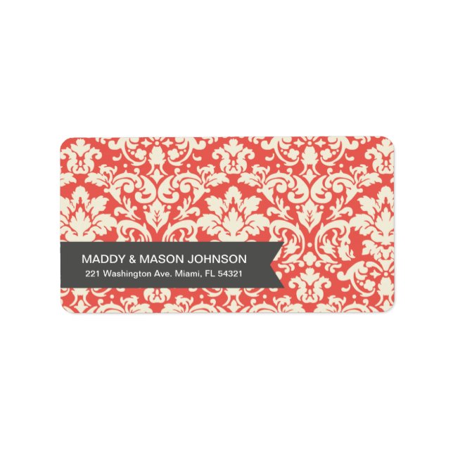 RED VINTAGE DAMASK | ADRESSETIKETTER (Framsidan)