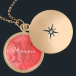 Red Vintage Damask Monogram Necklace Berlockhalsband<br><div class="desc">Älskling Locket Necklace åt henne på Alla hjärtans dag eller på årsdagen. Monogram och Namn av din älskling.</div>