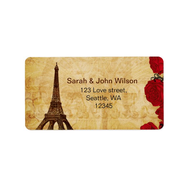 Red vintage eiffel torn Paris adressetiketter (Framsidan)