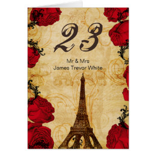 Red vintage eiffel torn Paris Bordsnummer OBS Kort