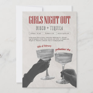 Red Vintage Girls Night Out Galentine's party Card Julkort